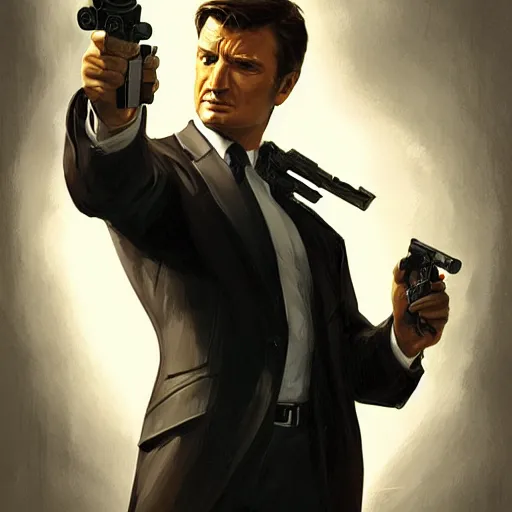 Prompt: Nathan Fillion as James Bond in Goldeneye, D&D, muscular, fantasy, intricate, elegant, highly detailed, digital painting, artstation, concept art, smooth, sharp focus, illustration, art by artgerm and greg rutkowski and alphonse much