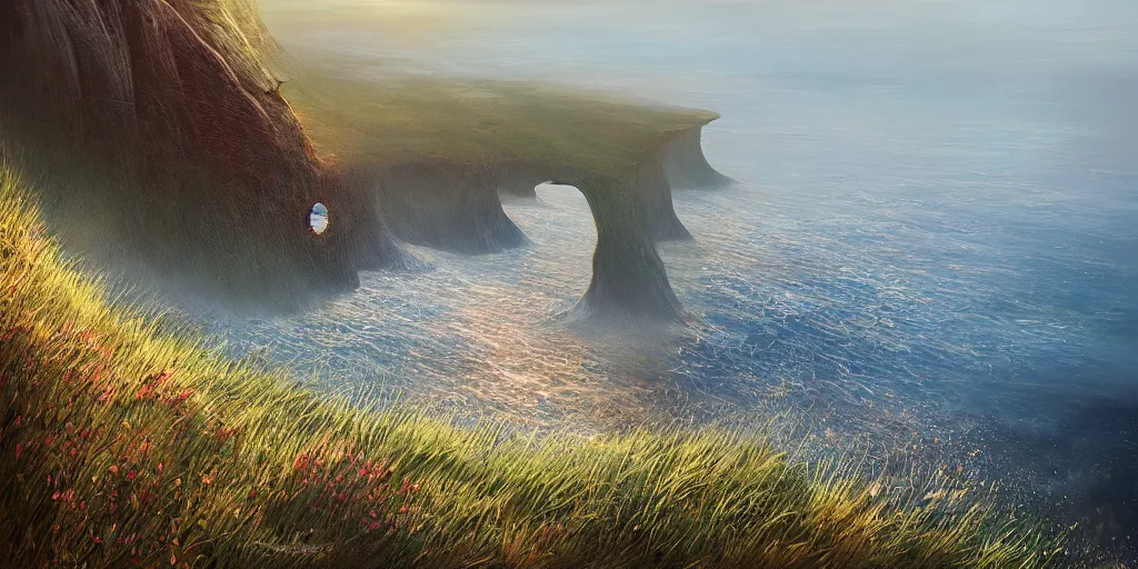 Image similar to Field on the edge of a cliff overlooking the ocean by Jessica Rossier