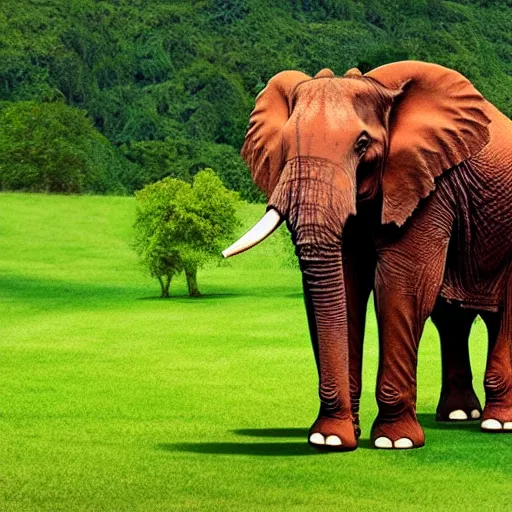 Image similar to a highly detailed panoramic photo by annie leibowitz of an elephant in the distance. the elephant is wearing red socks, 8 k, super resolution