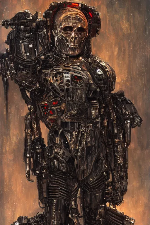 Prompt: portrait of demonic gothic Tom Cruise in mechanical armor, cyberpunk, Warhammer, highly detailed, artstation, illustration, art by Gustav Klimt