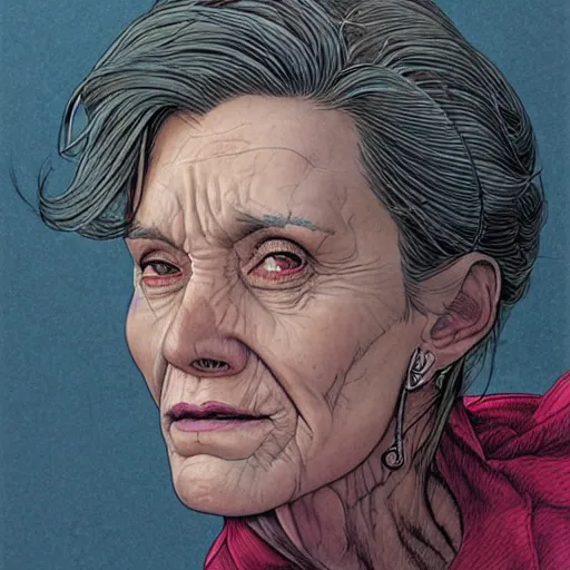 Prompt: a beautiful portrait of an older woman Travis Charest style