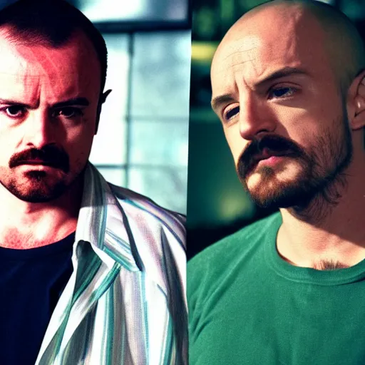 Image similar to mexican walter white and mexican jesse pinkman, cinematic lens, full shot, film still