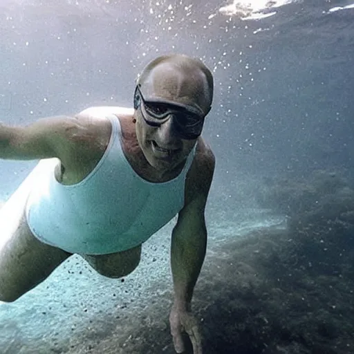 Image similar to putin below water scubadiving while smiling