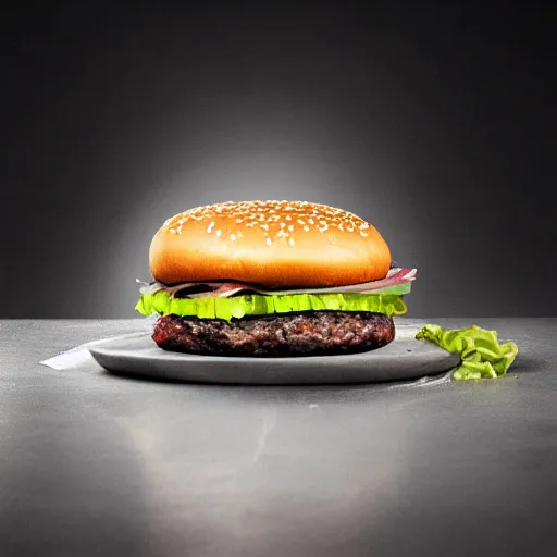 Prompt: Award-winning food photography of a burger made of styrofoam and concrete, dramatic lighting, 8k