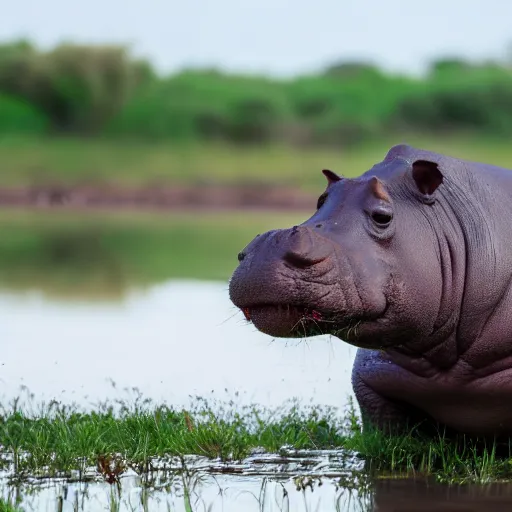 Image similar to A high quality photo of a hippo in a pond, 4k, detailed, focus on the hippo