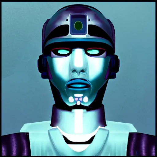 Prompt: Cyberpunk Robot police Mugshot with cyberpunk aesthetic