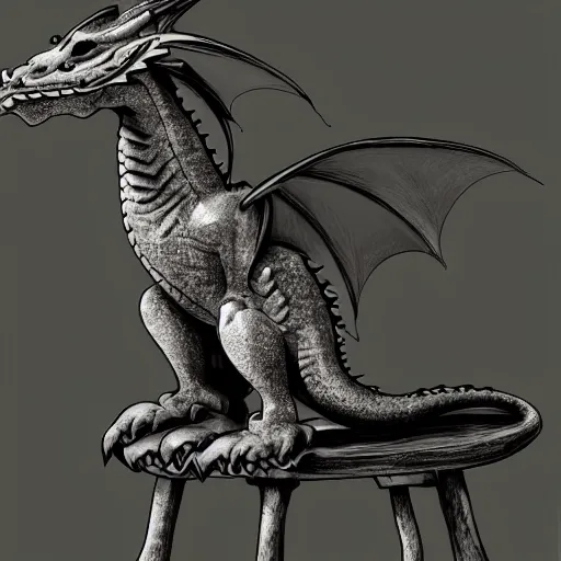 Image similar to dragon sitting on a high top stool waiting patiently for a drink, digital art