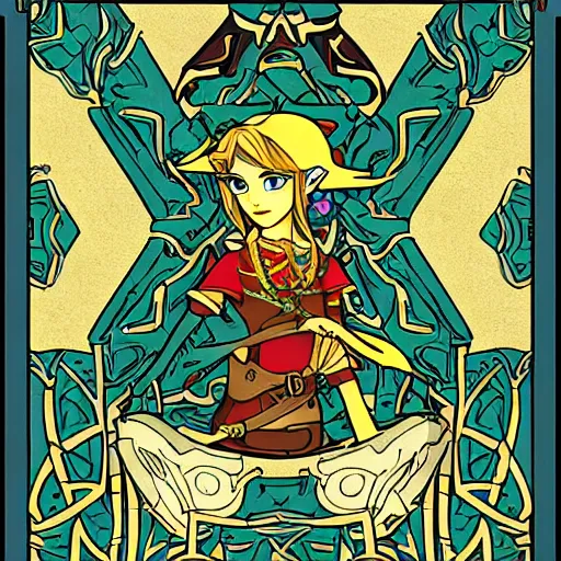 Image similar to the legend of Zelda, in the style of art nouveau,