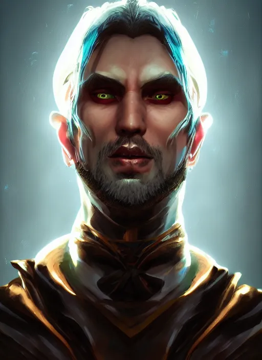 Image similar to A fantasy comic book style portrait painting of a evil male necromancer, unreal 5, DAZ, hyperrealistic, octane render, RPG portrait, dynamic lighting