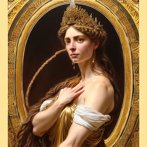 Image similar to highly detailed portrait of a majestic lioness queen in the form of a beautiful woman. d & d. art by donato giancola, franz xaver winterhalter, evelyn de morgan, bastien lecouffe - deharme. trending on artstation, intricate details, energetic composition, golden ratio, concept art, illustration, elegant art, global illuminaition