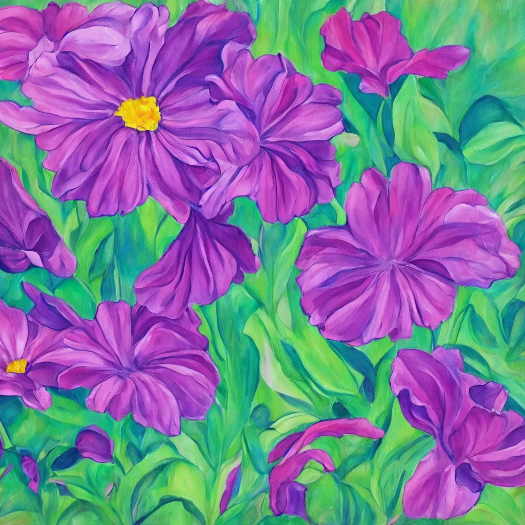 Image similar to a painting of a beautiful flower in the style of georgia o'keeffe, pink and purple colour scheme.