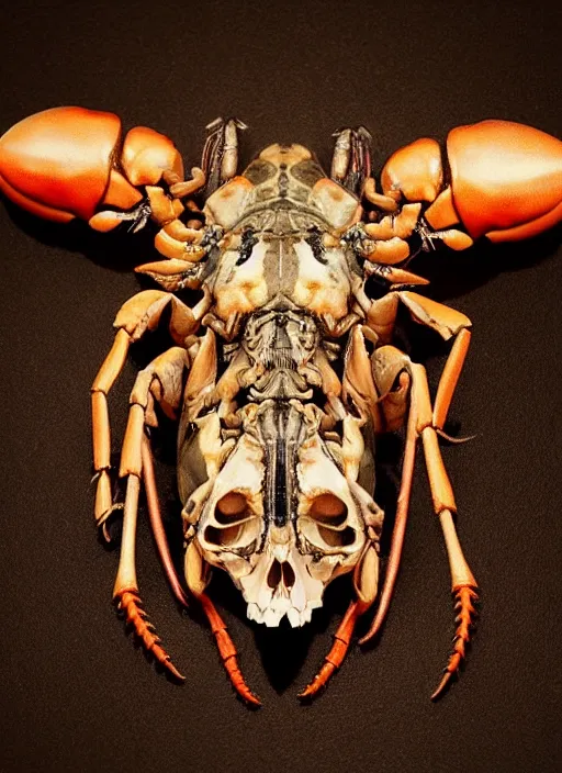 Image similar to hyper realistic photography of intricate renaissance bone skull insect lobster cinematic, symmetric detailed, artstation, cgsociety