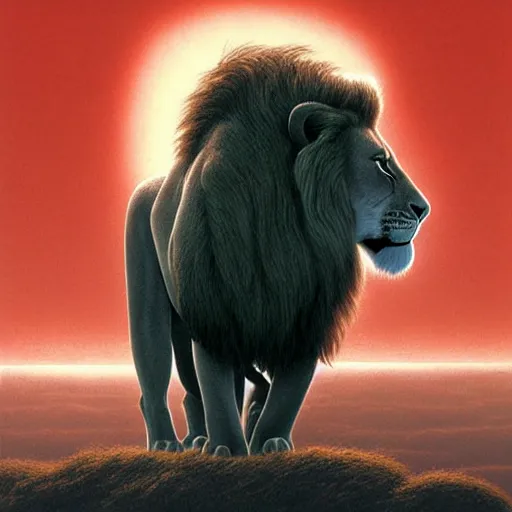 Image similar to The Lion King in style of Zdislaw Beksinski
