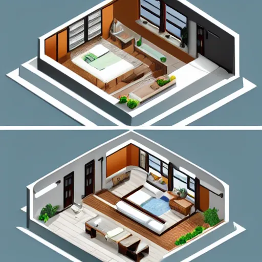 Image similar to an isometric interior design of a modern house