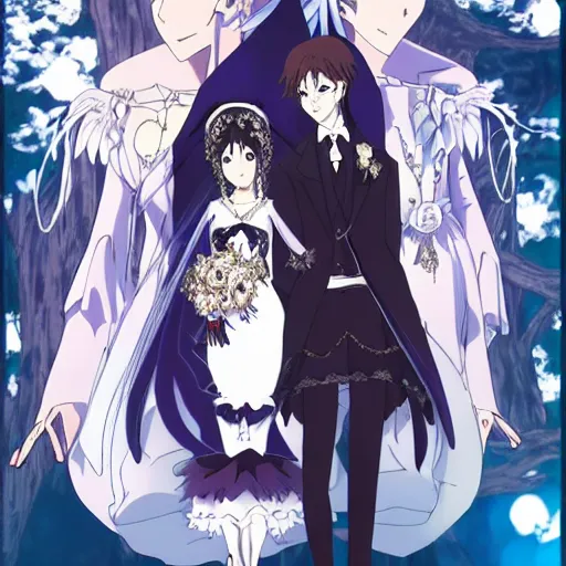 Prompt: a gothic wedding under a full blue moon, key anime visual, official modern animation