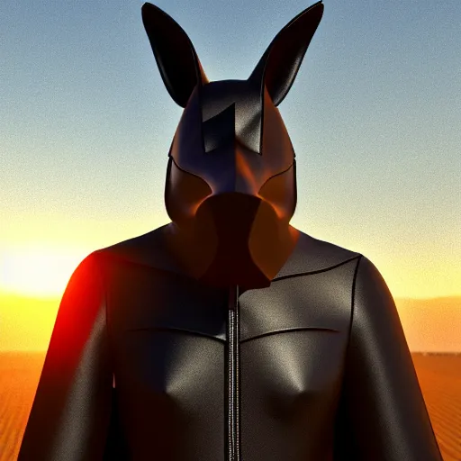 Prompt: aardvark superhero, dark brown leather duster, black domino mask, 3 d model, dusty wind in background, sunset, ultra realistic, unreal engine, yellowish light, deep shadows, artstation, 4 k