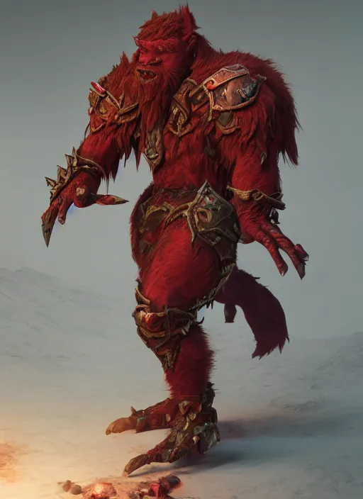 Image similar to а fantasy Proto-Slavic skinny red troll creature in armor inspired blizzard games, full body, detailed and realistic, 4k, trending on artstation, octane render