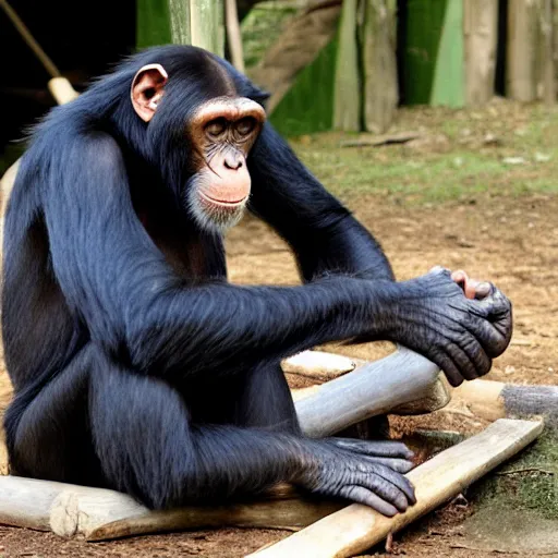 Image similar to chimpanzee building a chair out of wood