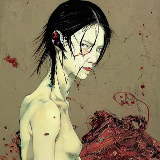 Prompt: a woman as a cyberpunk assassin, in the style of adrian ghenie esao andrews jenny saville surrealism dark art by james jean takato yamamoto