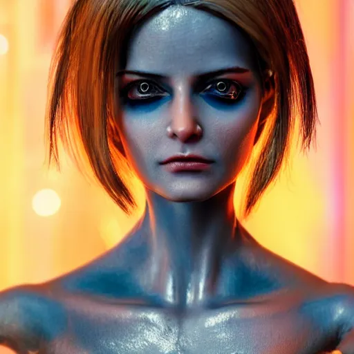 Image similar to ultra realistic painted sculpture of a beautiful cyberpunk woman. waxwork. cinematic makeup. detailed lifelike