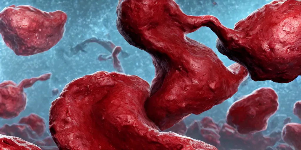 Image similar to a human leukocyte phagocytosing red blood cells, highly detailed, digital painting, artstation, concept art, movie still, smooth, sharp focus uhd 8