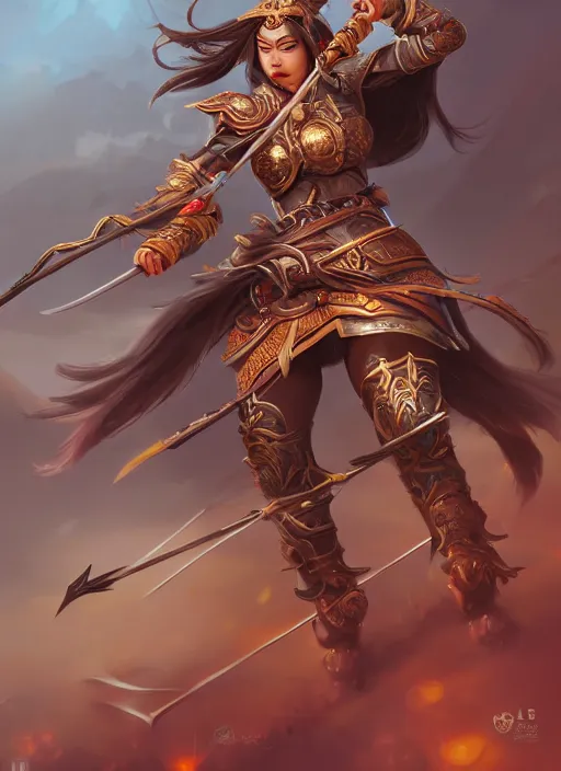 Image similar to a highly detailed illustration of fierce mongol warrior woman with bow, heroic shooting bow pose, intricate, elegant, highly detailed, centered, digital painting, artstation, concept art, smooth, sharp focus, league of legends concept art, wlop.