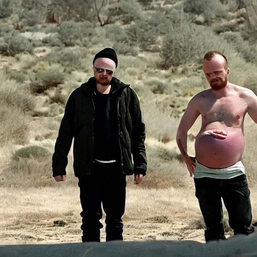 Image similar to jesse pinkman carressing walter white's pregnant stomach