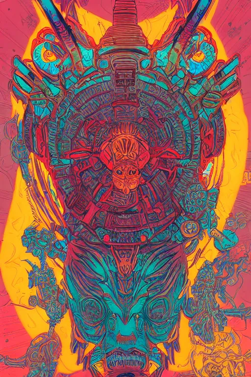 Image similar to totem animal tribal chaman vodoo mask feather gemstone plant video game illustration vivid color borderlands and by feng zhu and loish and laurie greasley, victo ngai, andreas rocha, john harris radiating a glowing aura