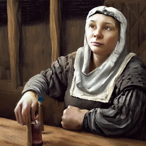 Image similar to peasant woman in medieval tavern, trending on artstation