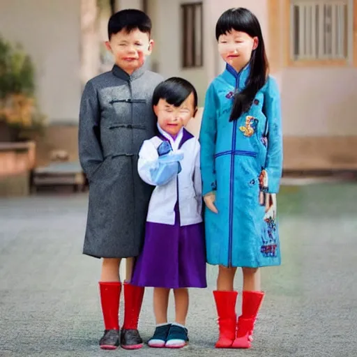 Prompt: have 3 children in style of Chinese propaganda