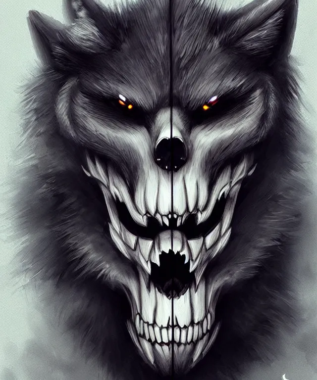 Image similar to male anthropomorphic skull wolf furry cute - fine - face, pretty face, key visual, realistic shaded perfect face, fine details by stanley artgerm lau, wlop, rossdraws, james jean, andrei riabovitchev, marc simonetti, and sakimichan, trending on artstation