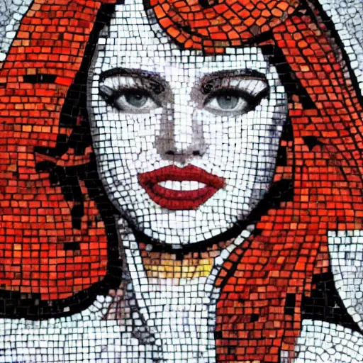 Prompt: beautiful redhead woman, mosaic art, closeup