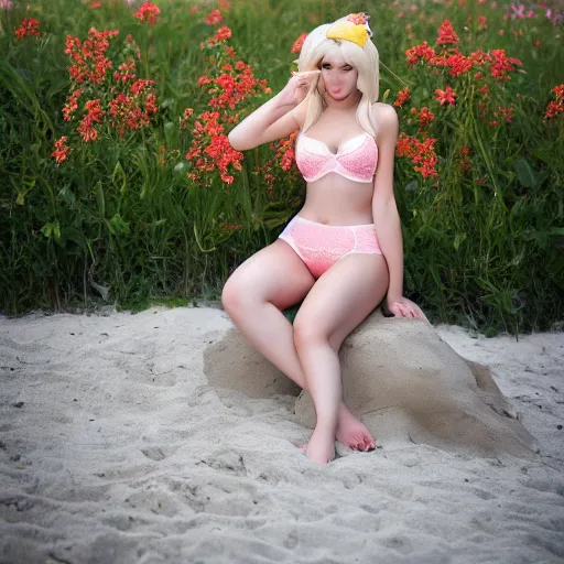 real life princess peach in lingerie, beautiful beach