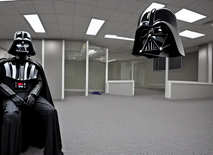 Prompt: Darth Vader sitting in waiting room, journalist photo