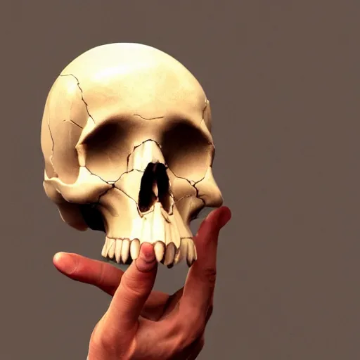 Image similar to a humanoid bird holding a human skull, ultrarealistic