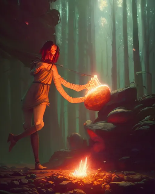 Image similar to highly detailed vfx portrait of a mage casting a earth spell, unreal engine, greg rutkowski, loish, rhads, beeple, makoto shinkai and lois van baarle, ilya kuvshinov, rossdraws, tom bagshaw, alphonse mucha, global illumination, detailed and intricate environment