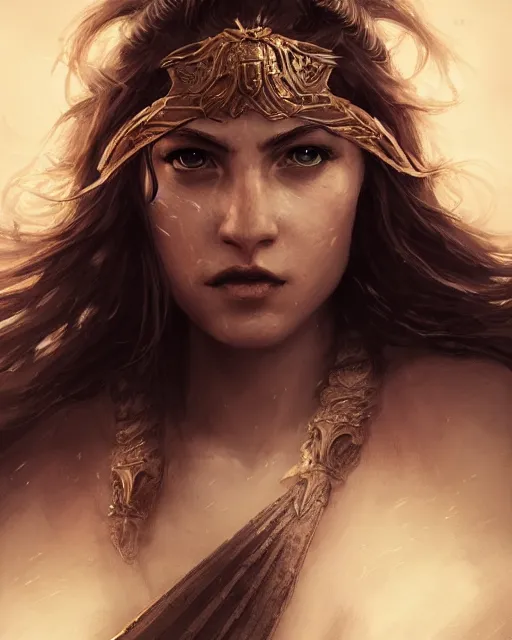Image similar to A beautiful female warrior posing on a boat, beautiful face, highly detailed face, close-up, fantasy woman, fantasy art, in the style of greg rutkowski, illustration, epic, fantasy, intricate, hyper detailed, artstation, concept art, smooth, sharp focus, ray tracing, profile shot