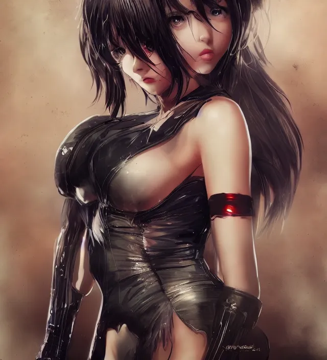 Prompt: hd photo poster portrait of a cute young cosplay girl complicated synaptic particles wires in miura kentaro gantz frank miller jim lee style detailed cinematic depth of field trending award winning on flickr artstation