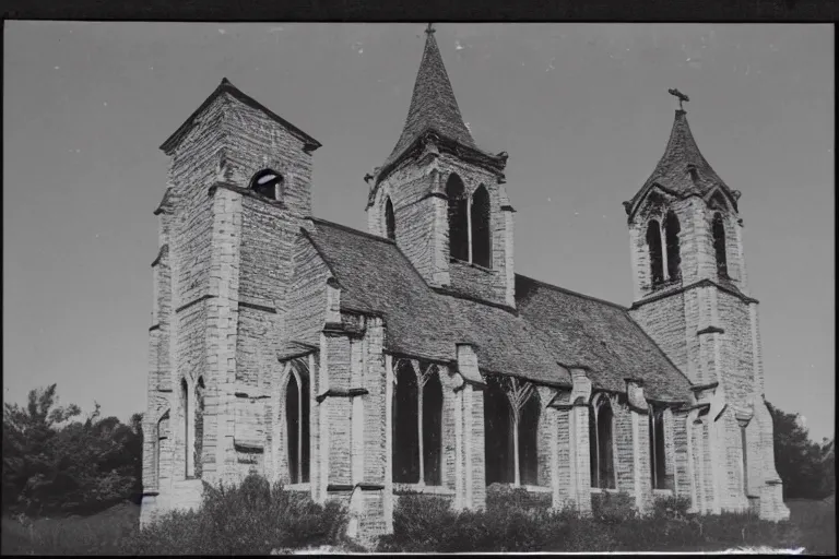 Image similar to vintage photo of an old haunted church, eerie, nostalgic, horror