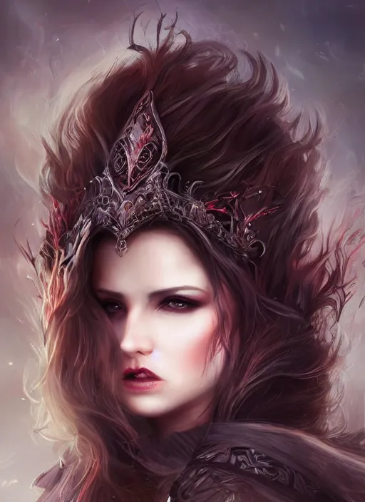 Image similar to a beautiful woman vampire queen, 8 k, sensual, hyperrealistic, hyperdetailed, beautiful face, long hair windy, dark fantasy, fantasy portrait by laura sava