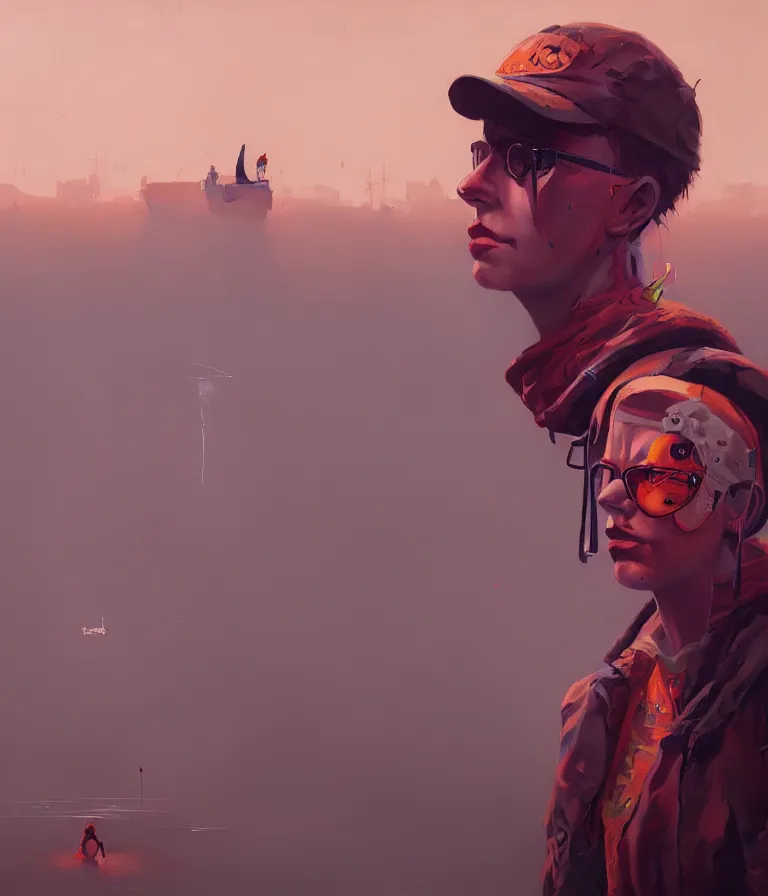 Image similar to a portrait of a punker in a painting from stalenhag, 4 k, 8 k, hdr, artstation, concept art