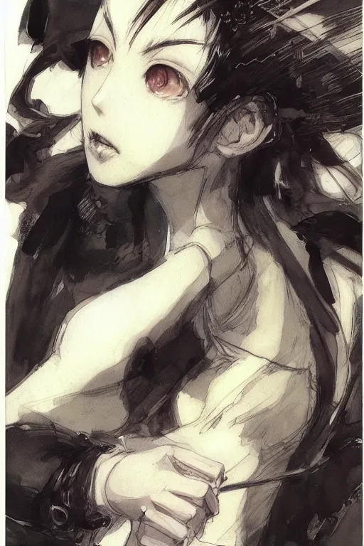 Image similar to Portrait of anime woman by Amano Yoshitaka, Kentaro Miura, Claire Wendling ,Krenz Cushart