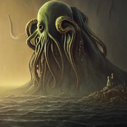 Prompt: Cthulhu eating toast, art by greg rutkowski and Zdzislaw Beksinski, good clear quality, lighting, horror, biology, symmetrical artwork, tentacles, Cthulhu Mythos, 135 mm, cinematic, hyper realism, high detail, octane render, 8k, chrome accents