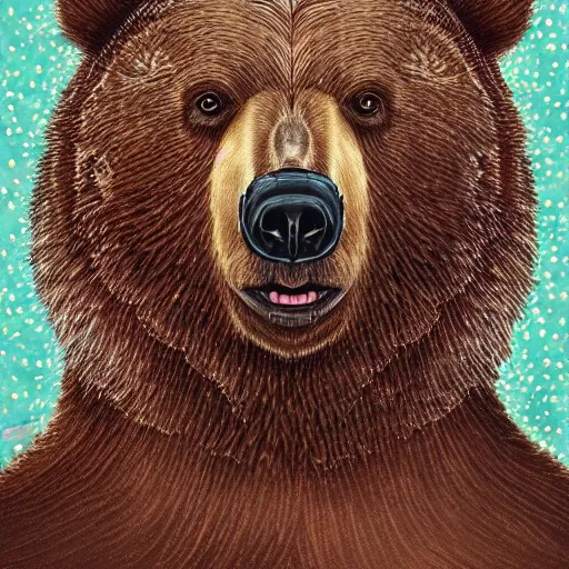 Image similar to a candid portrait of a bear wearing a paisley shirt, highly detailed, portrait painting, fairytale, fantasy, illustration by scott gustafson and art station