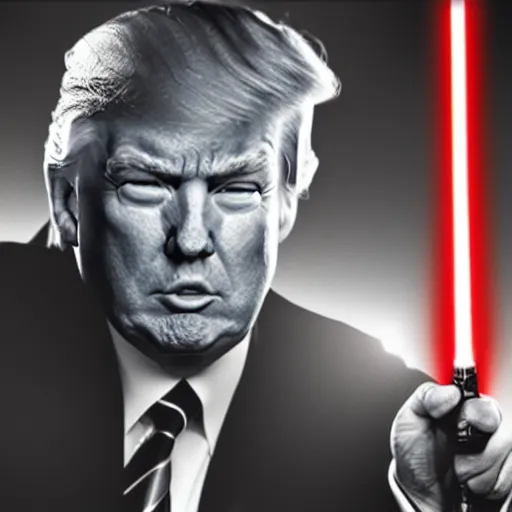 Image similar to donald trump wielding a lightsaber, dynamic lighting, highly detailed