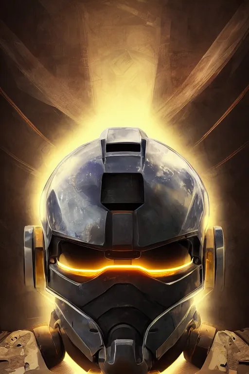 Image similar to robot ninja mask helmet halo master chief radiating a glowing aura global illumination ray tracing hdr fanart arstation by ian pesty and katarzyna da bek chmiel