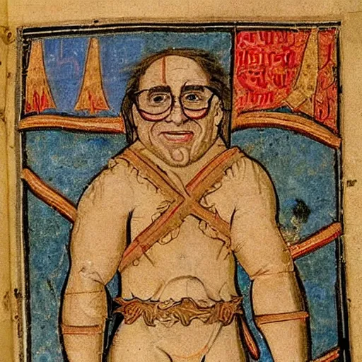 Image similar to medieval manuscript art of danny devito