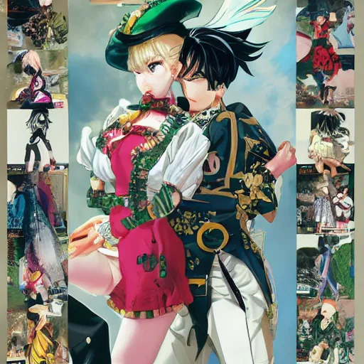 Image similar to Magazine Cover Anime key visual of a Gucci girl; official media; typography; drawn by Hirohiko Araki; Jojo's Bizarre Adventure; Jojolion, portrait, made by Stanley Artgerm Lau, WLOP, Rossdraws, James Jean, Andrei Riabovitchev, Marc Simonetti, Yoshitaka Amano, ArtStation