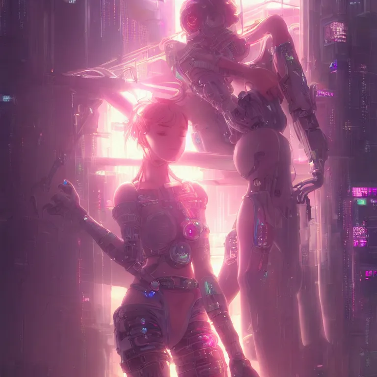 Prompt: anime visual of portrait futuristic cyber warrior girl, in future cyberpunk tokyo rooftop, ssci - fi, fantasy, intricate, very very beautiful, elegant, neon light, highly detailed, digital painting, artstation, concept art, smooth, sharp focus, illustration, art by tian zi and wlop and alphonse mucha