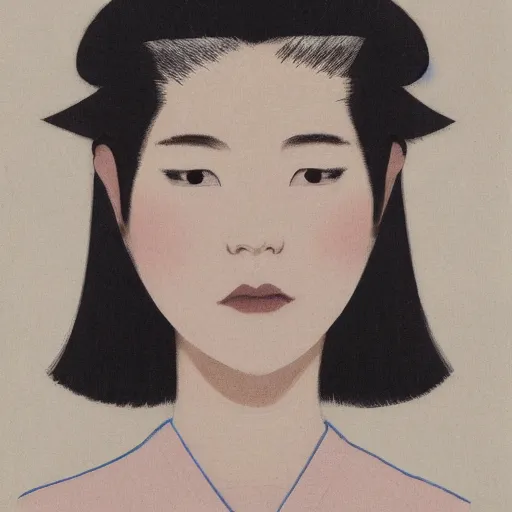 Prompt: A portrait of a woman with japanese cut hair, by Dice Tsutsumi,